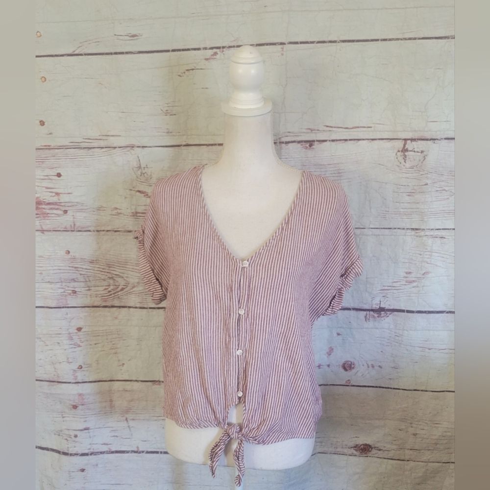 Cloth & Stone Tie Front Striped Top Size Medium